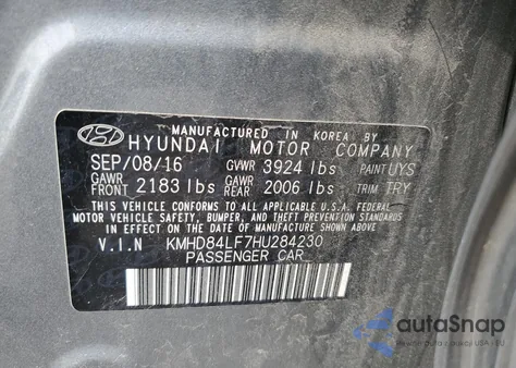 2017 Hyundai Elantra Se from USA, damaged, VIN KMHD84LF7HU284230